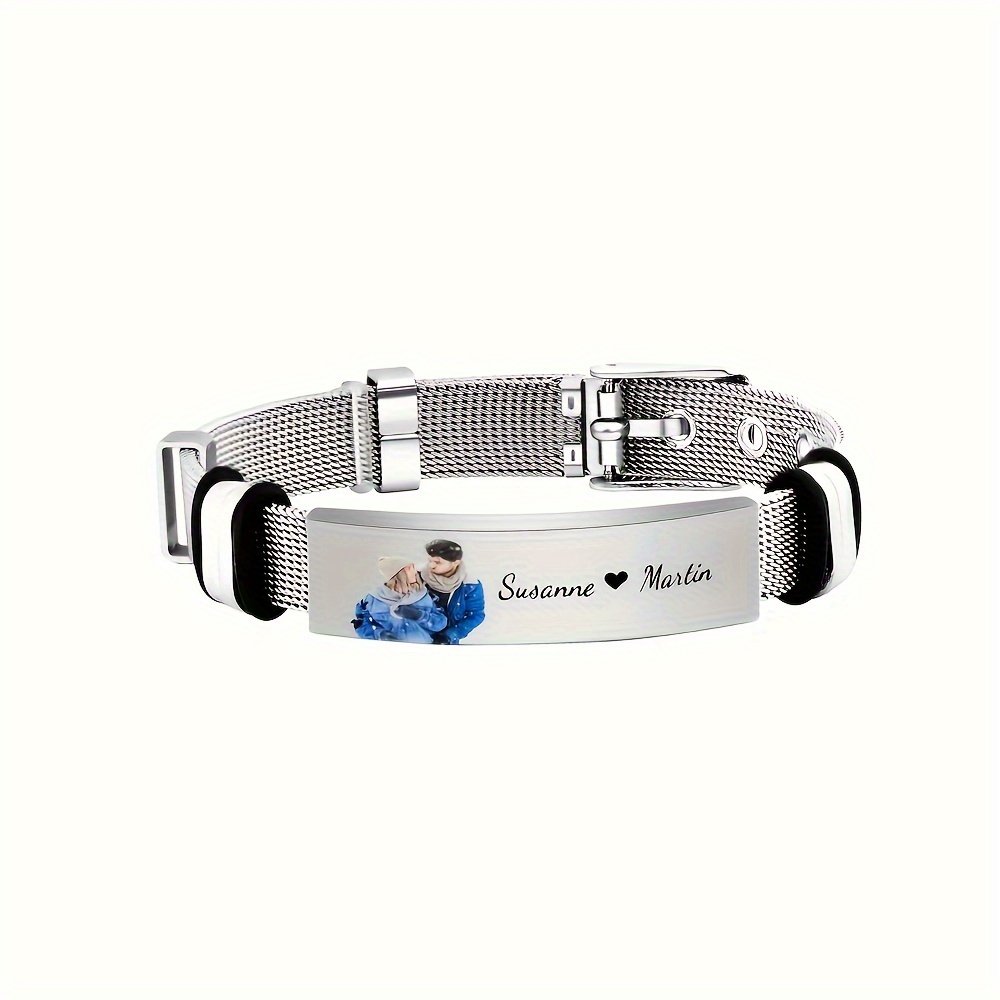 Personalized Stainless Steel Bracelet with Engraved Photo & Message